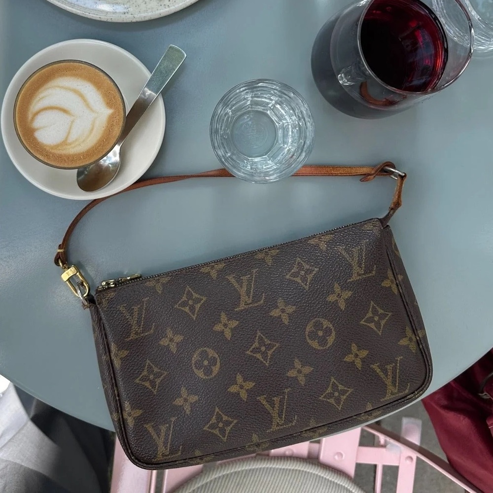 Louis Vuitton Brown Monogram Clutch with Gold Accents